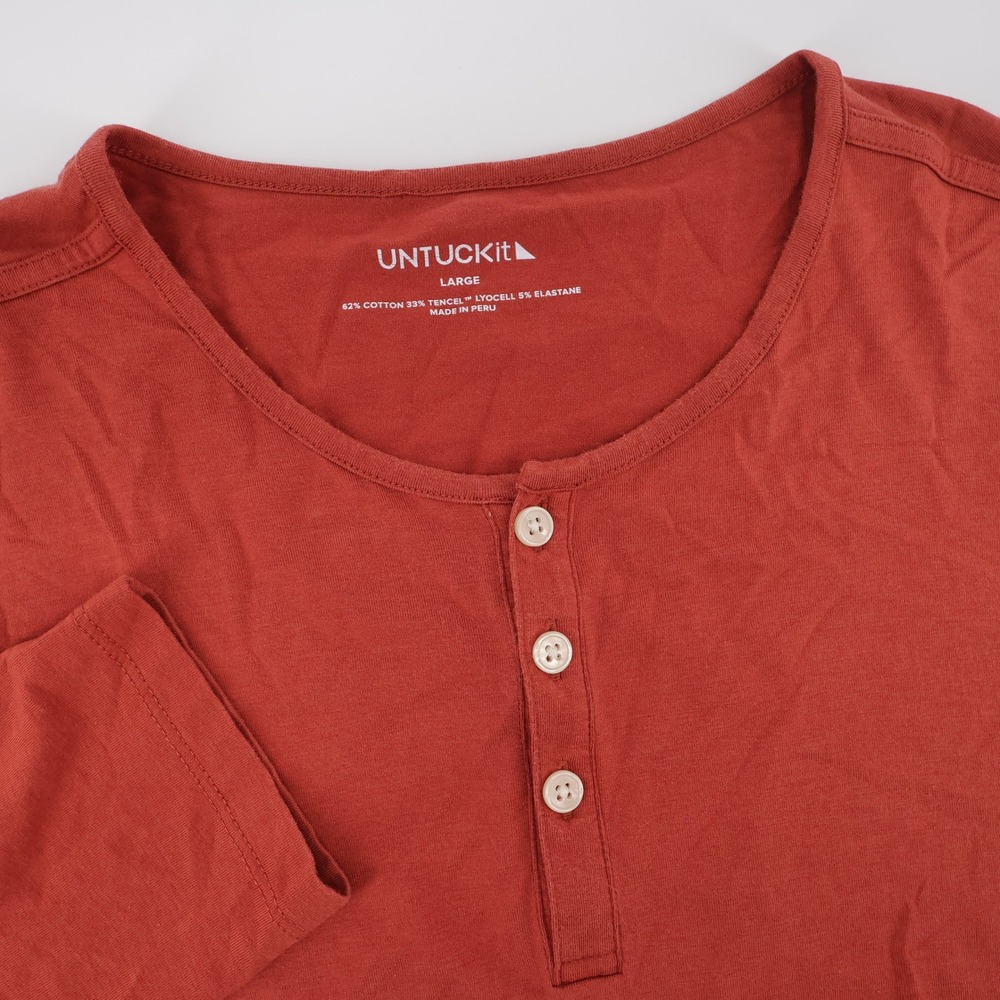 UNTUCKit Tencel Blend Henley Shirt Red Long Sleeve Mens Large